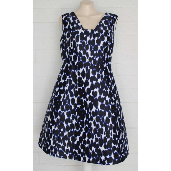 Kate Spade New York Blue Black Leopard Print 12 Fit & Flare Side Pockets Dress - Picture 1 of 8